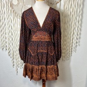 Ulla Johnson Brown and Rust Printed Mini Dress